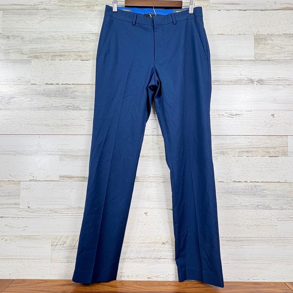 REACTION Kenneth Cole Dress Pants Navy Blue Techni-Cole Stretch Flat Front 30x32